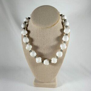 KAZURI WHITE EARTHEN CLAY NECKLACE IN 2 DESIGNS W/SILVER TONE SEPARATORS.